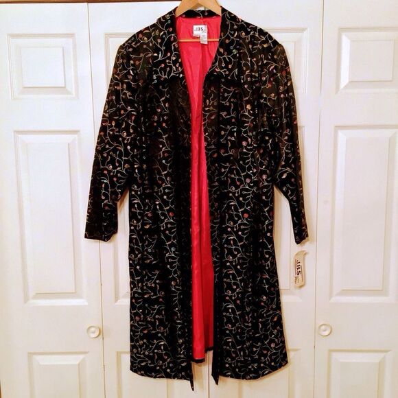 Vintage Dead Stock J.B.S. Silk Black and Red Floral Women's Jacket - Picture 2 of 11